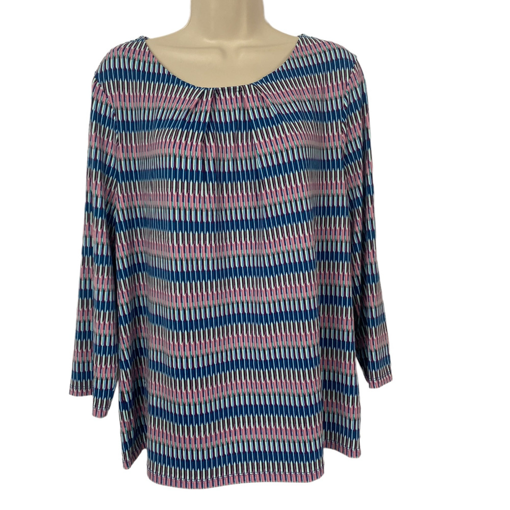 Talbots Top Women XL Striped Scoop Neck Pleated Detail Slinky Knit Career Blouse